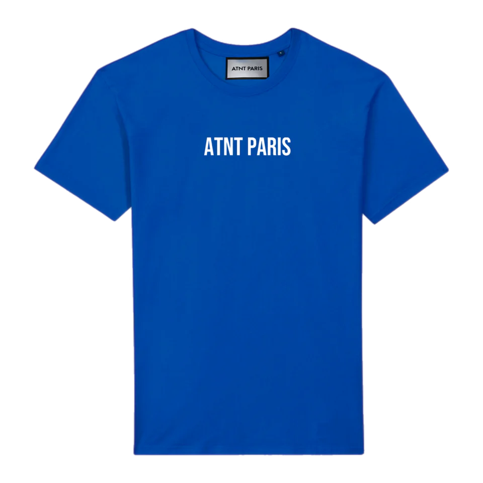 T-shirt unisexe bleu roi love ATNT PARIS, vue de face.