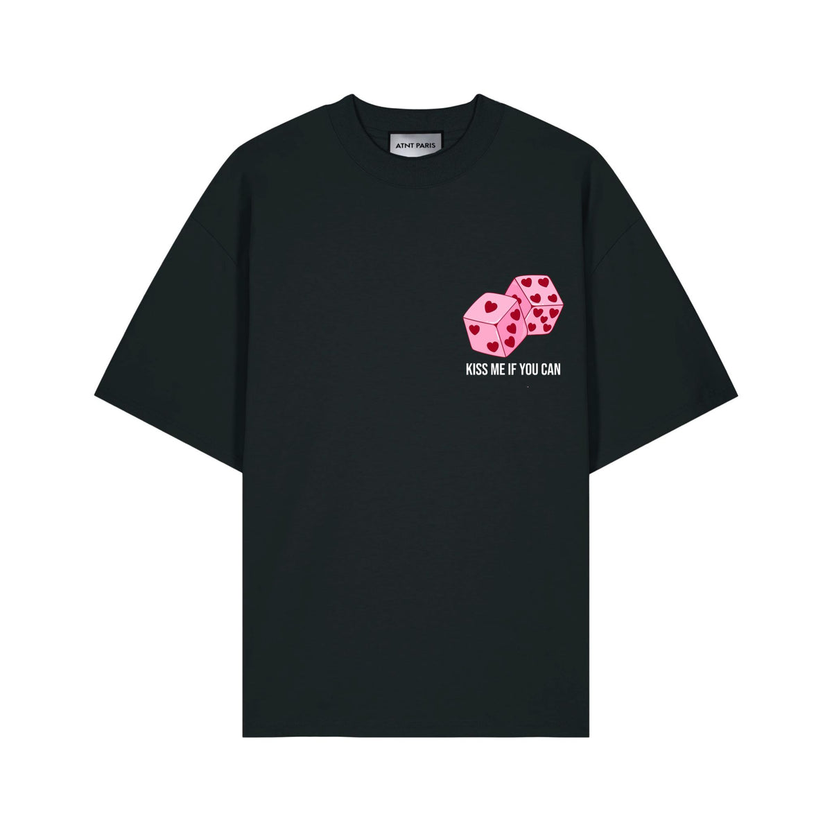T-shirt unisexe lover club noir ATNT PARIS, vue de face.