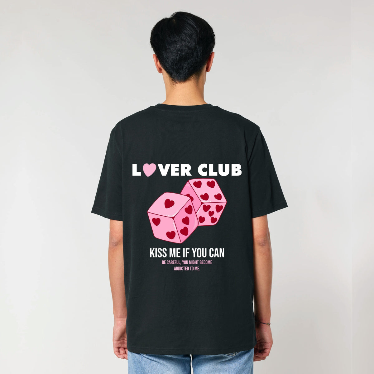 T-shirt unisexe lover club noir ATNT PARIS, porté, vue de dos.