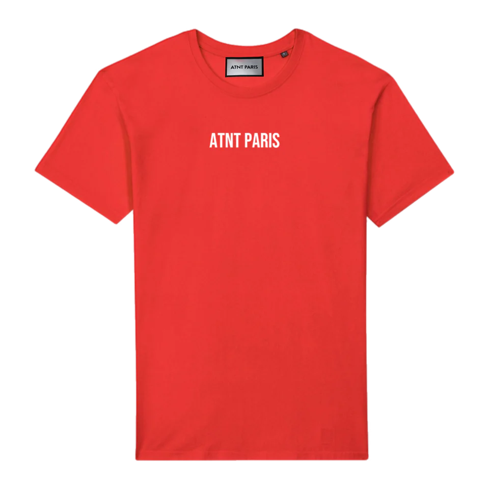 T-shirt unisexe rouge love ATNT PARIS, vue de face.