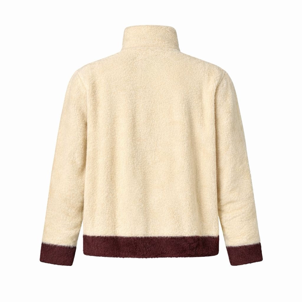 Veste signature sherpa zippée crème & bordeaux ATNT PARIS, vue de dos.
