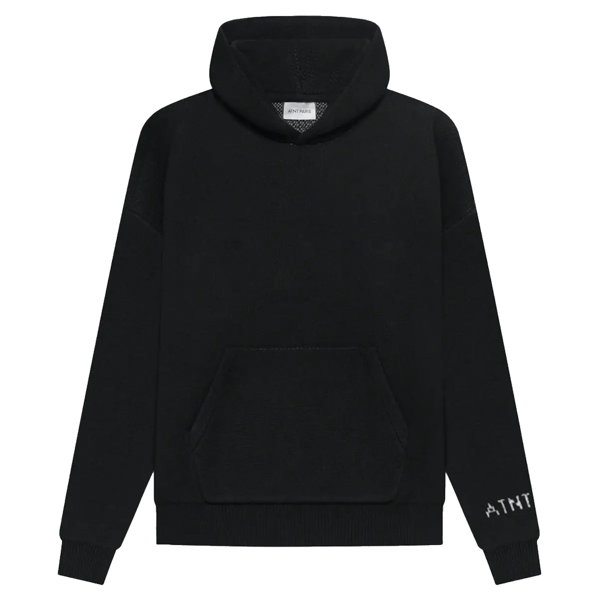Pull noir love aspect cachemire ATNT PARIS, vue de face.